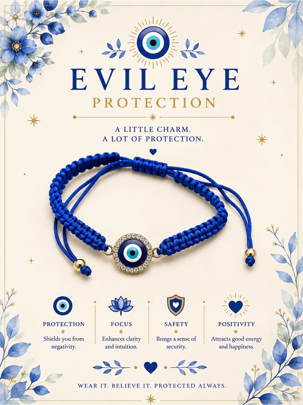 Evil Eye Protection Blue Cord Bracelet